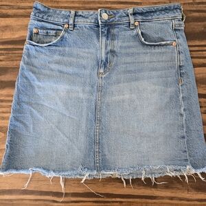 LOFT Made And Loved Light Blue Frayed Hem Denim Mini Skirt